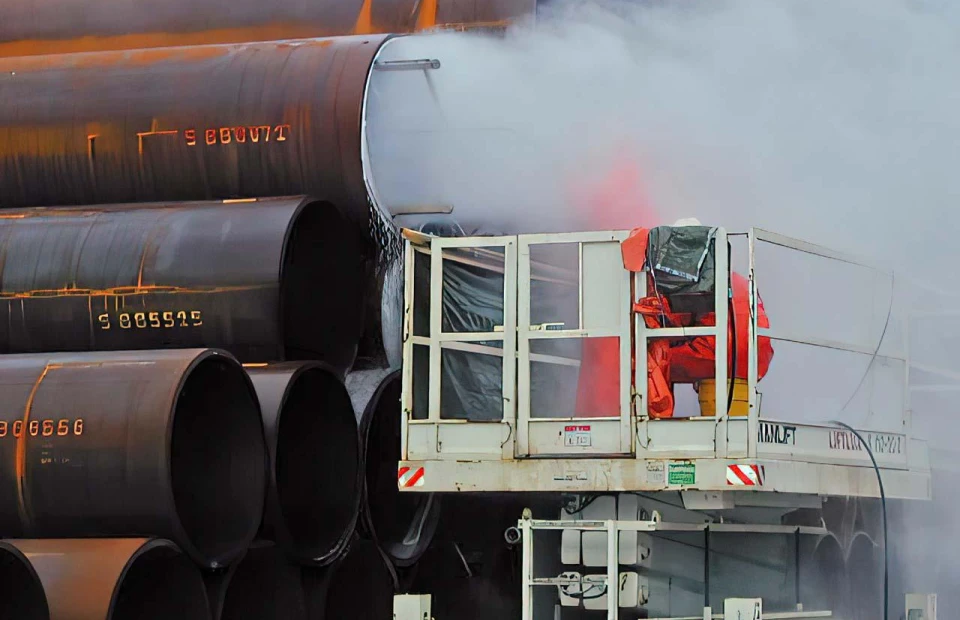 High-pressure cleaning of a pipeline with DYNAJET equipment, view 1